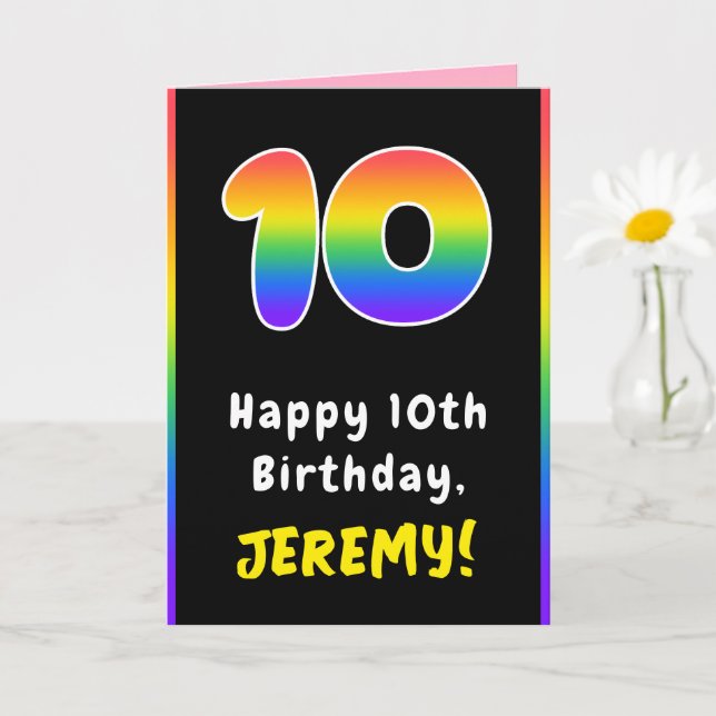 10th Birthday: Colourful Rainbow # 10, Custom Name Card (Small Plant)