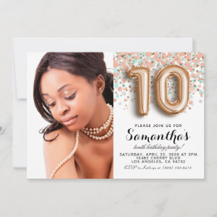 10th Birthday Confetti Gold Portrait Invitation
