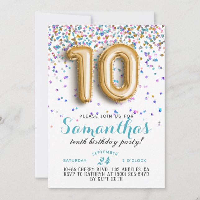 10th Birthday Confetti Invitation (Front)
