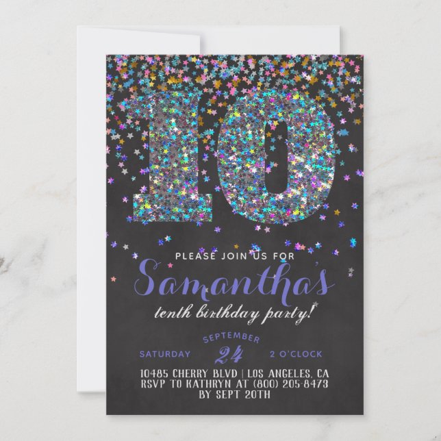 10th Birthday Confetti Invitation (Front)