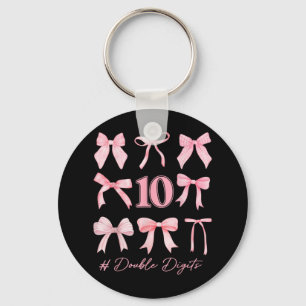 10th Birthday Coquette Bow Double Digits Birthday Key Ring