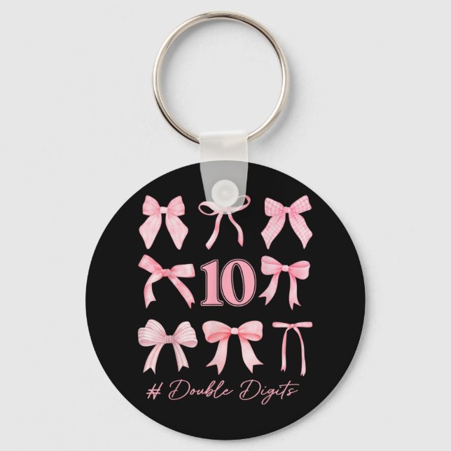 10th Birthday Coquette Bow Double Digits Birthday  Key Ring (Front)