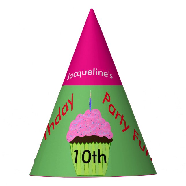 10th Birthday Cupcake Balloons Personalised Hats (Front)