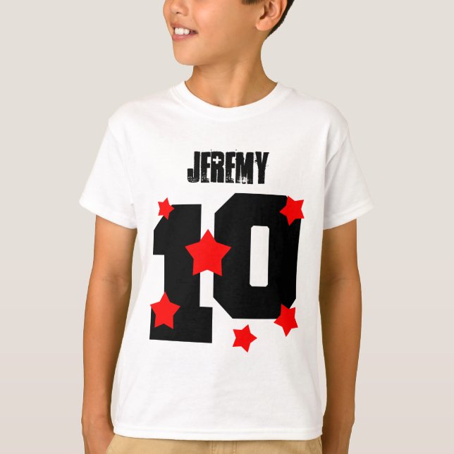 10th Birthday Custom Name RED STARS V01 T-Shirt (Front)
