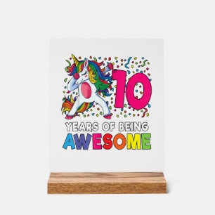 10th Birthday Dabbing Unicorn Party Gift 10 Years  Acrylic Sign