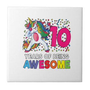 10th Birthday Dabbing Unicorn Party Gift 10 Years Ceramic Tile
