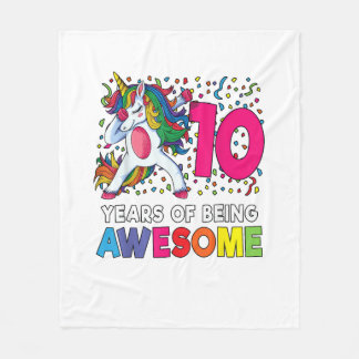 10th Birthday Dabbing Unicorn Party Gift 10 Years  Fleece Blanket