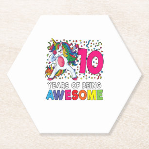 10th Birthday Dabbing Unicorn Party Gift 10 Years Paper Coaster