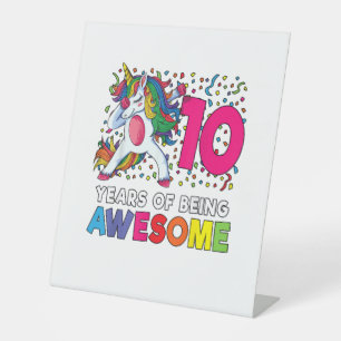 10th Birthday Dabbing Unicorn Party Gift 10 Years  Pedestal Sign
