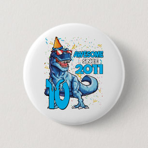 10th Birthday Dinosaur 10 Year Old Boy Kids 6 Cm Round Badge