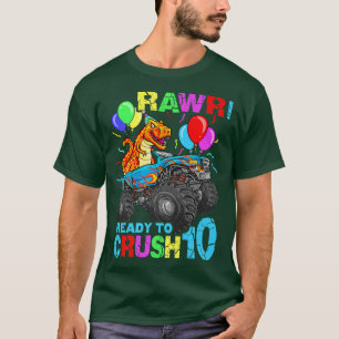 10th Birthday Dinosaur Monster Truck Rawr Ten Kids T-Shirt
