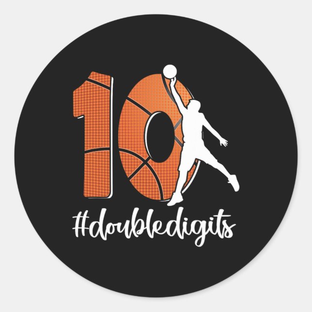 10th Birthday Double Digits Ten Basketball For Boy Classic Round Sticker (Front)