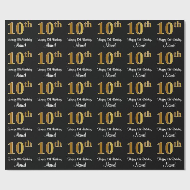 10th Birthday: Elegant Luxurious Faux Gold Look # Wrapping Paper (Flat)