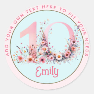 10th Birthday Fairy Floral Pink Princess Fairytale Classic Round Sticker