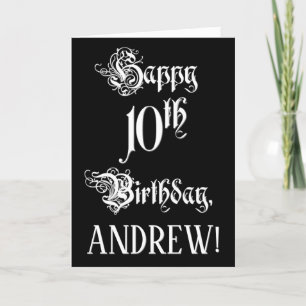 10th Birthday: Fancy, Elegant Script + Custom Name Card