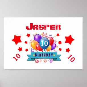 10th Birthday Festive Colourful Balloons V10FZ Poster