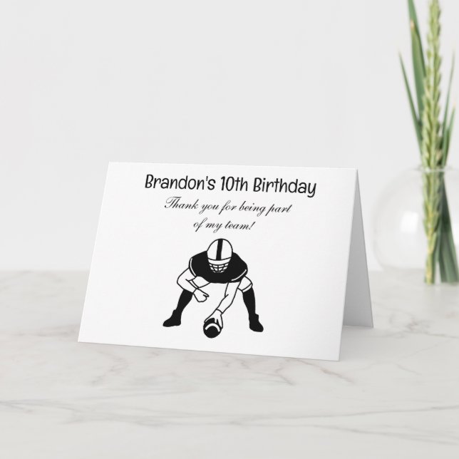 10th Birthday Football Sports Boys Kids Thank You Card (Front)