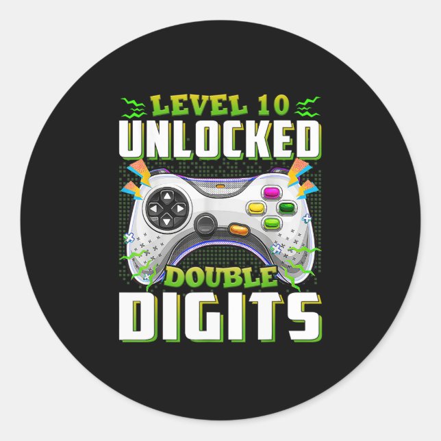 10th Birthday For Boys Double Digits Video Gamer Classic Round Sticker (Front)