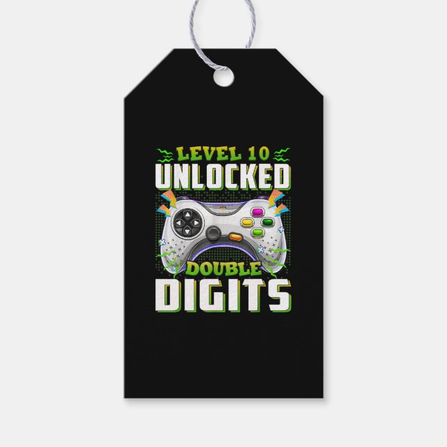 10th Birthday For Boys Double Digits Video Gamer Gift Tags (Front)