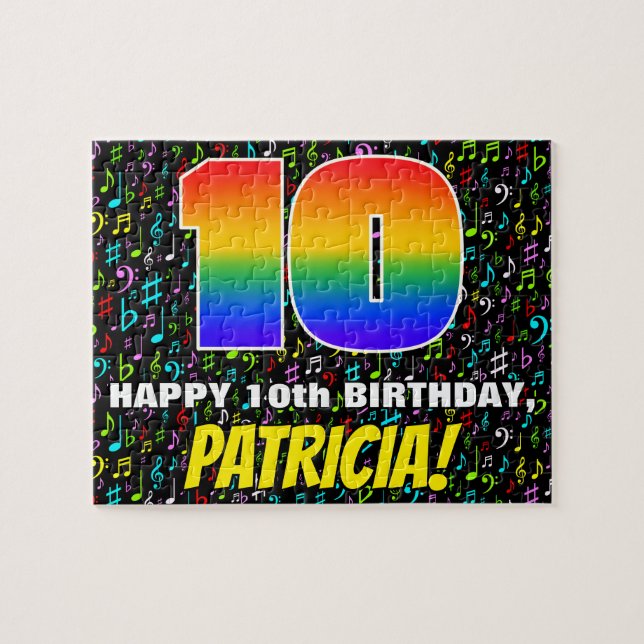 10th Birthday — Fun, Colourful Music Symbols & “10 Jigsaw Puzzle (Horizontal)