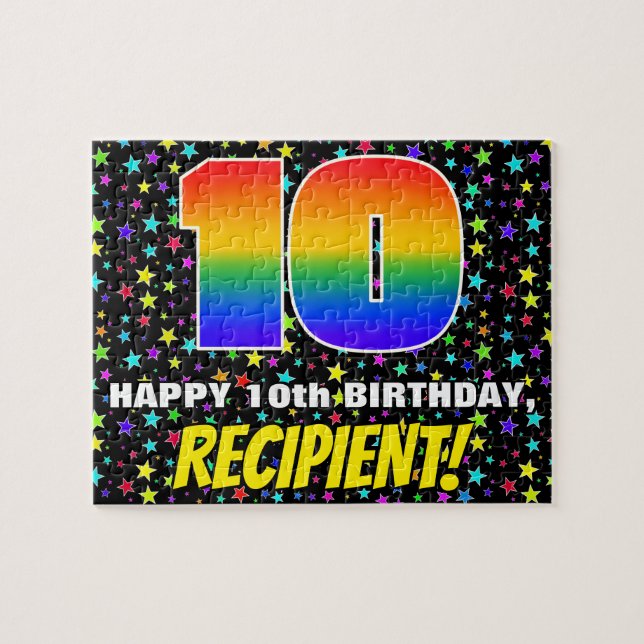 10th Birthday — Fun, Colourful Star Field Pattern Jigsaw Puzzle (Horizontal)