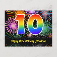 10th Birthday – Fun Fireworks Pattern + Rainbow 10