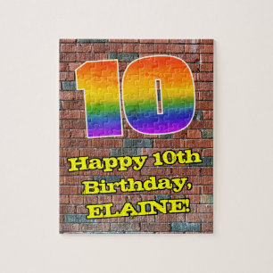 10th Birthday: Fun Graffiti-Inspired Rainbow 10 Jigsaw Puzzle