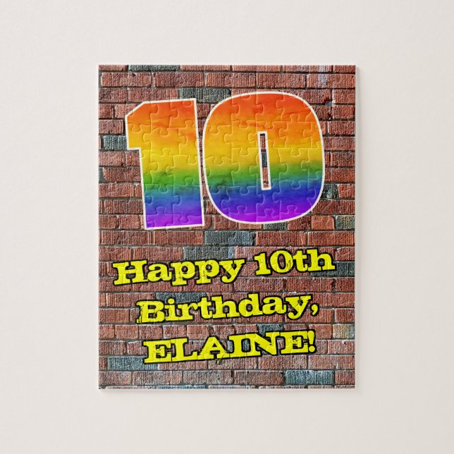 10th Birthday: Fun Graffiti-Inspired Rainbow 10 Jigsaw Puzzle (Vertical)