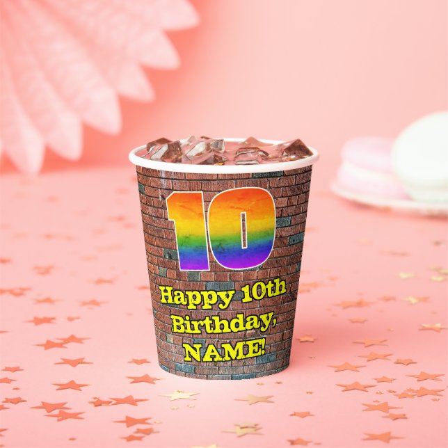 10th Birthday: Fun Graffiti-Inspired Rainbow 10 Paper Cups (Insitu)