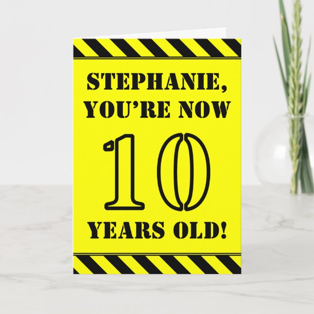 10th Birthday: Fun Stencil Style Text, Custom Name Card (Front)