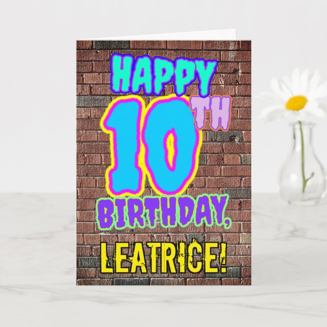 10th Birthday - Fun, Urban Graffiti Inspired Look Card (Small Plant)