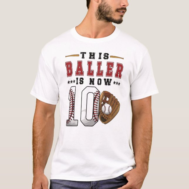 10th Birthday Gift Baseball Player 10 Year Old Boy T-Shirt (Front)
