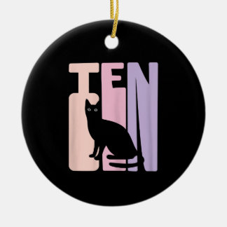 10th Birthday Gift | Cute Cat Fan 10 Years old Ceramic Ornament