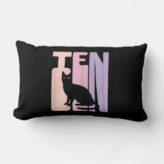 10th Birthday Gift | Cute Cat Fan 10 Years old Lumbar Cushion