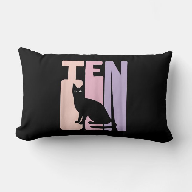 10th Birthday Gift | Cute Cat Fan 10 Years old Lumbar Cushion (Front)