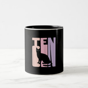 10th Birthday Gift   Cute Cat Fan 10 Years old Two-Tone Coffee Mug