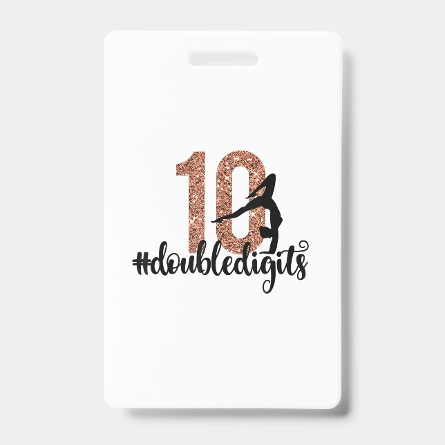 10th Birthday Gift Double Digits Girls Gymnastics ID Badge (Front)