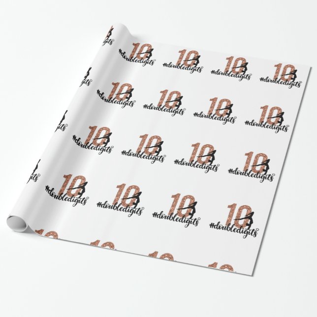 10th Birthday Gift Double Digits Girls Gymnastics Wrapping Paper (Unrolled)