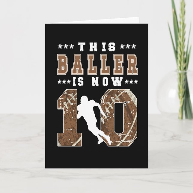 10th Birthday Gift Football Player 10 Year Old Boy Card (Front)