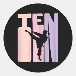 10th Birthday Gift Karate Retro Taekwondo Martial Classic Round Sticker