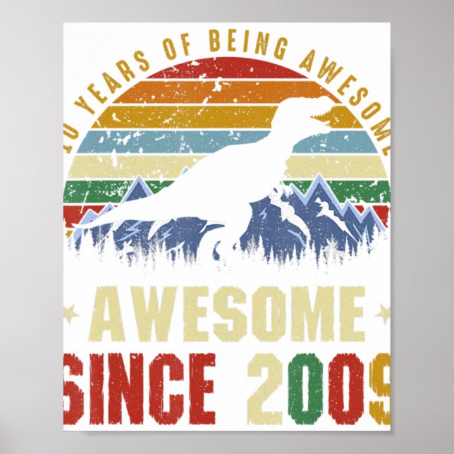 10th Birthday Gifts 10 Years Old Awesome 2009 Dino Poster (Front)