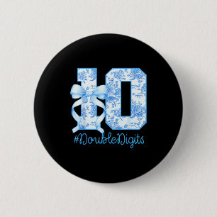 10th Birthday Girl Blue Coquette Bow 10 Year Old 6 Cm Round Badge