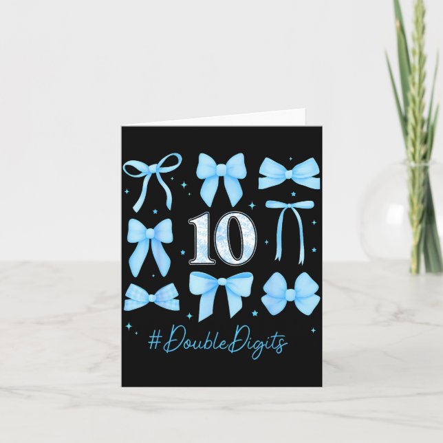 10th Birthday Girl Blue Coquette Bow 10 Year Old A Card (Front)