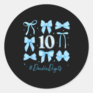 10th Birthday Girl Blue Coquette Bow 10 Year Old A Classic Round Sticker