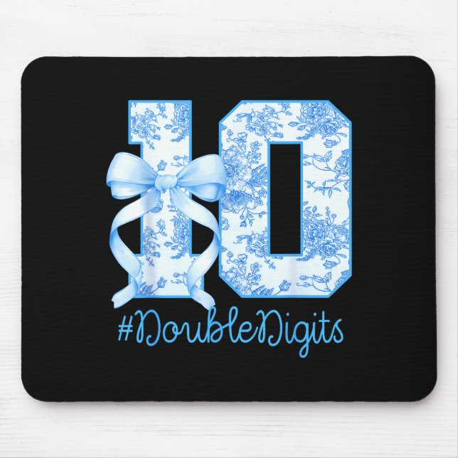 10th Birthday Girl Blue Coquette Bow 10 Year Old  Mouse Pad (Front)