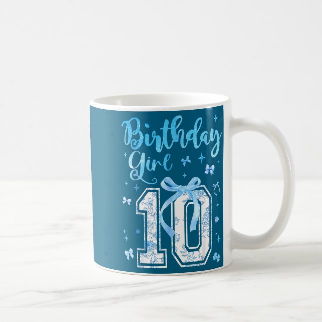 10th Birthday Girl Blue Toile Coquette Bow 10 Year Coffee Mug (Right)