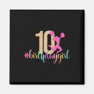 10th Birthday Girl Cheerleader Rainbow Cheerleadin Magnet