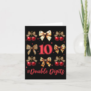 10th Birthday Girl Cherry Leopard Coquette Bow 10 Card