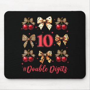 10th Birthday Girl Cherry Leopard Coquette Bow 10  Mouse Pad