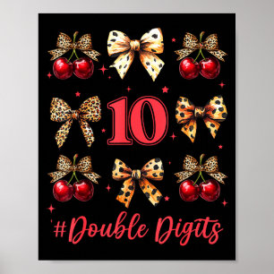 10th Birthday Girl Cherry Leopard Coquette Bow 10 Poster